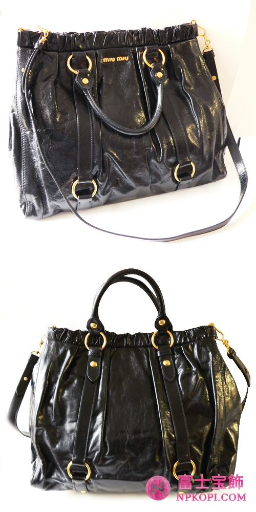 ミュウミュウ miumiu トートバッグ/ななめがけバッグ 2Way ショルダーストラップ付き ギャザーレザー ブラック（NERO） RN0423 VITELLO LUX NERO
